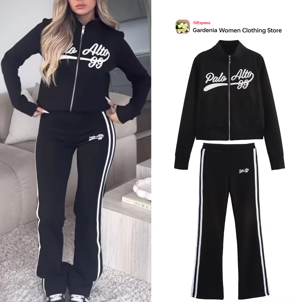 Winter Clothing Online - Set Olahraga Universitas Hitam Wanita Kasual