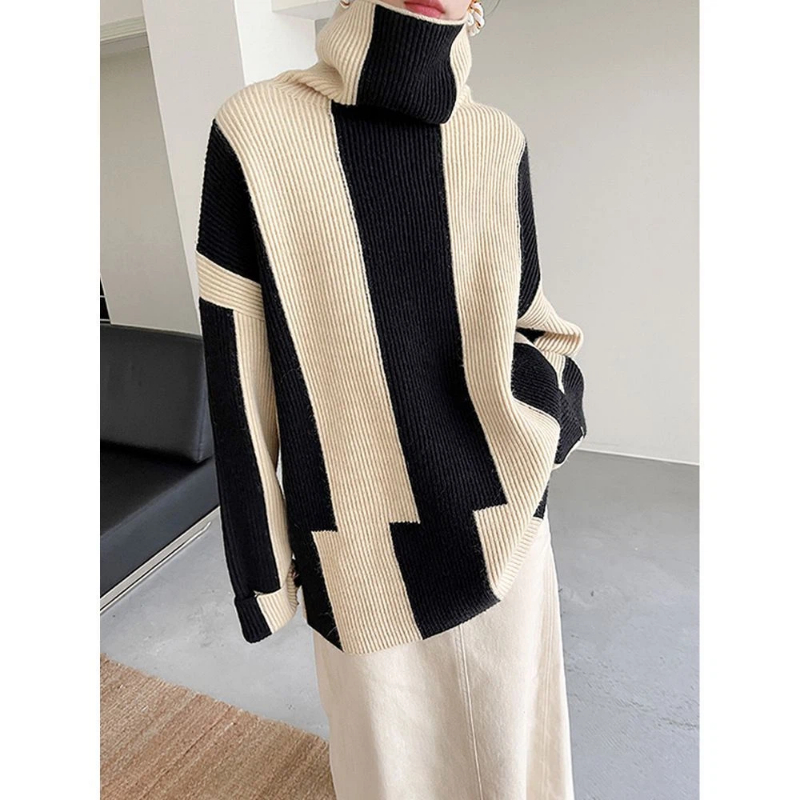 Pullover Longgar Bergaris Kont - Winter Clothing Korean ulasan dan harga